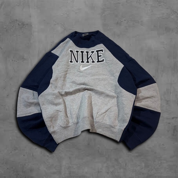 90s Oversized Grey Nike Crewneck Streetwear Rework Style Sweater